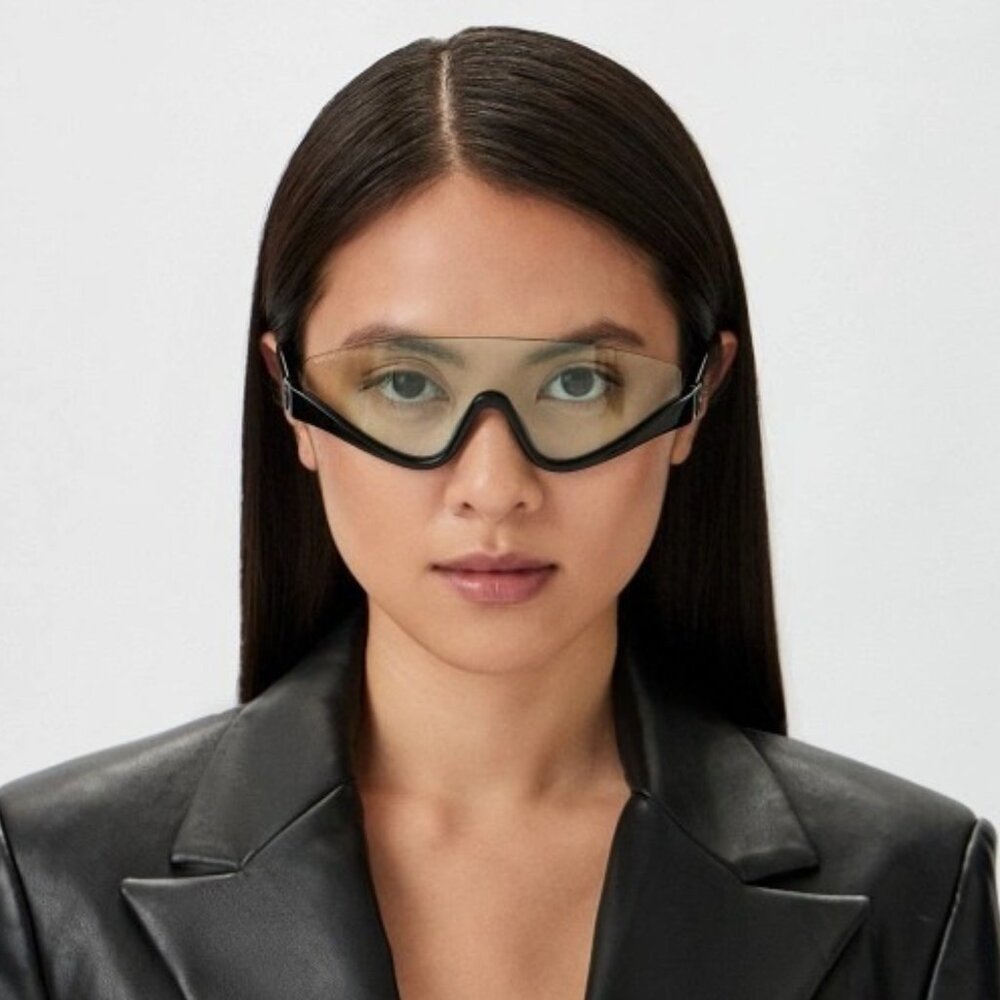 NEW Gucci GG1650S 005 Shiny Black Green Unisex Shield Mask Sunglasses GG GG 1650